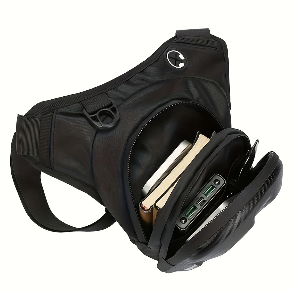 Waterproof Motorcycle Leg Bag EVA with Headphone Jack Double Zipper Adjustable Strap for Off-Road Riding – Thigh Waist Pack Secure Storage