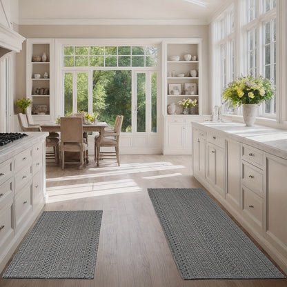 Braided Woven Indoor Rug with 2 x 3-Foot to 6 x 9-Foot Sizes and One Two-Piece Gray Mat Set