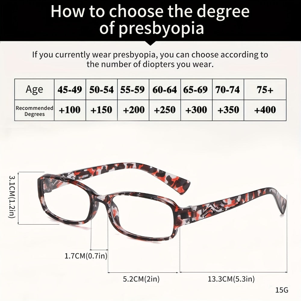 Reading Glasses 5-Pack Square Multicolor Printed Frames with Lens Design and 1.0x to 4.0x Options