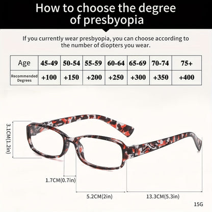 Reading Glasses 5-Pack Square Multicolor Printed Frames with Lens Design and 1.0x to 4.0x Options