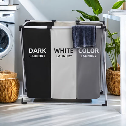 Laundry Hamper Sorter 3-Section Foldable Basket with Oxford Bags Large Rectangular Hamper with Handles Durable Fabric for Home Dorm Bathroom