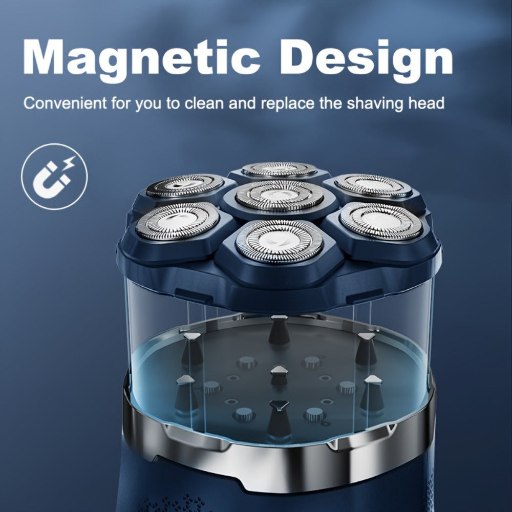 Electric Shaver 7D Floating Rotary Head with IPX6 Wet/Dry Use, USB Charging, LED Display and Magnetic Blade