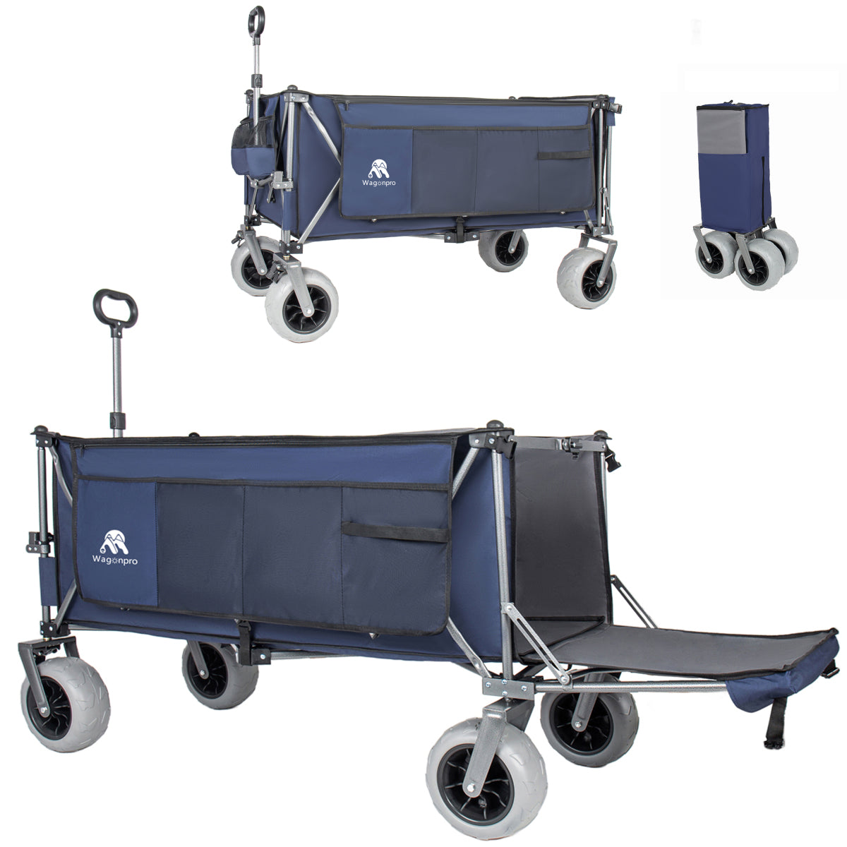 Folding Wagon 52 Inch Utility Cart Collapsible Beach Wagon with Frame for Garden Sports Camping Outdoor