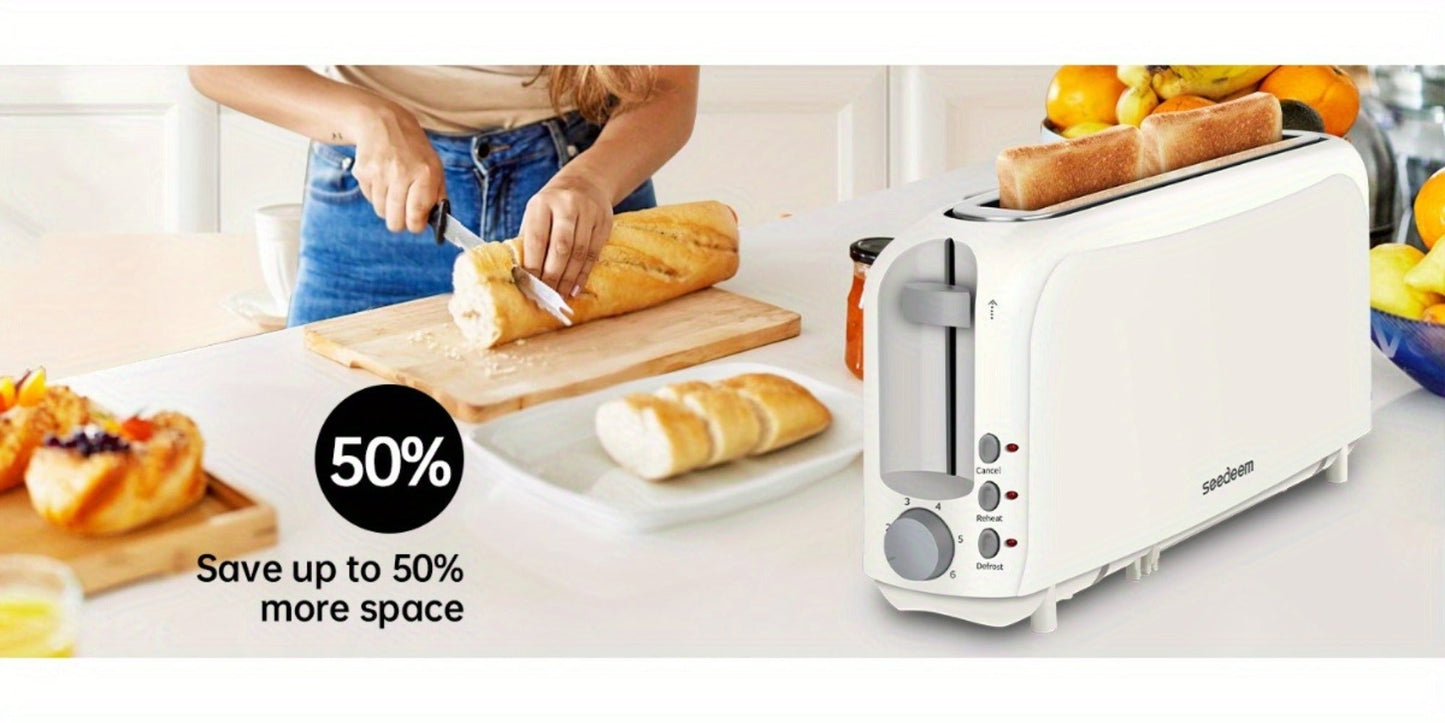Slim Toaster 2-Slice – SEEDEEM 6-Setting Shade Control, Cancel, Reheat & Defrost, Removable Crumb Tray, 750W Compact Fits-Anywhere Design