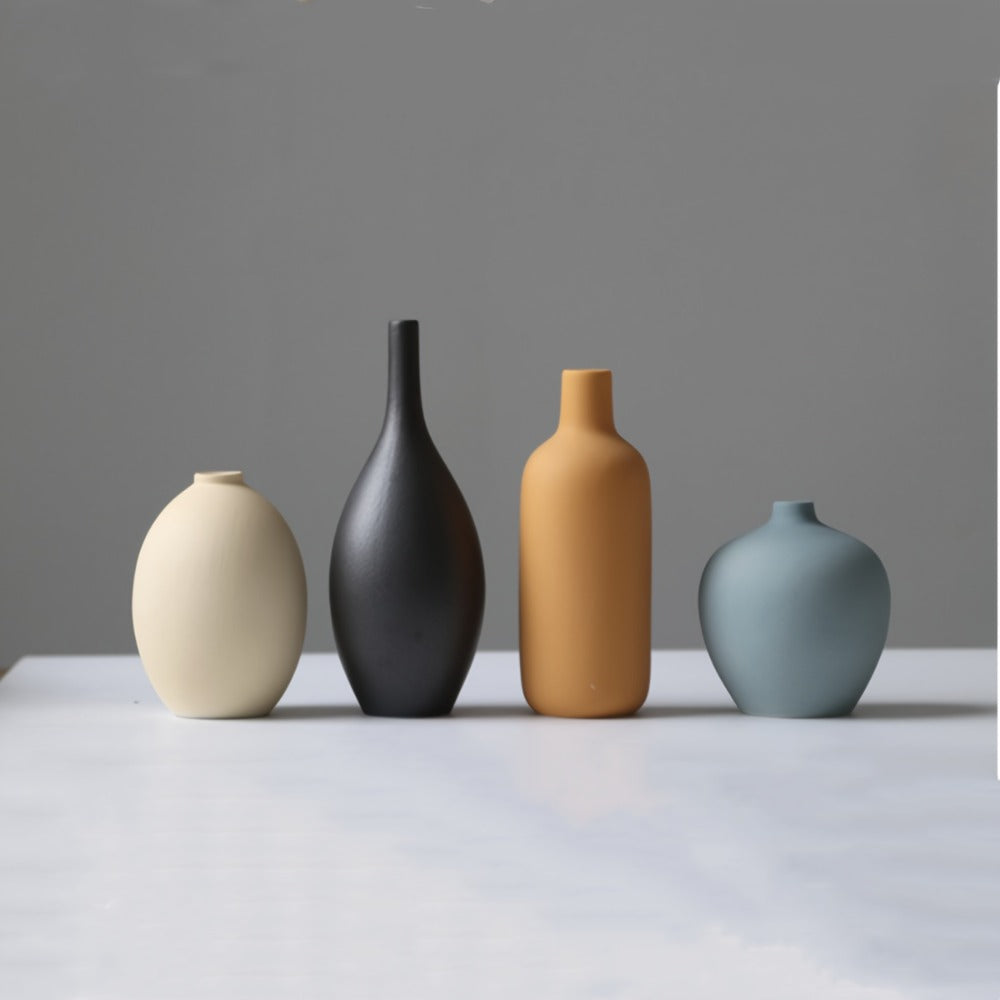 Ceramic Vase Set of 4 Small Vases for Dried Flowers Pampas Grass, Morandi Color Modern Farmhouse Home Decor