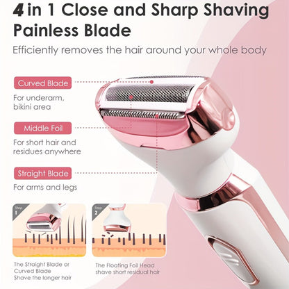 4-in-1 Electric Hair Remover for Women USB Rechargeable Shaver Trimmer – Eyebrow Nose Face Leg Bikini Line Underarm Peach Fuzz Removal