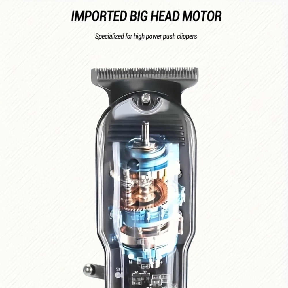 Hair Clippers & Trimmers Transparent LCD Kit with Full-Size Clipper, T-Blade Detailer, Foil Shaver and Type-C Charging