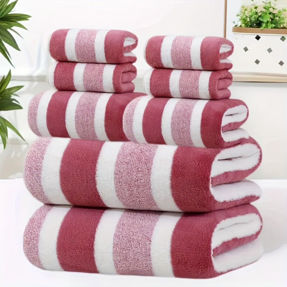 Bath Hand Towels, Towel Set 8 Piece Two-Color Striped Mix with 2 Bath, 2 Face and 4 Hand Towels in Four Colors
