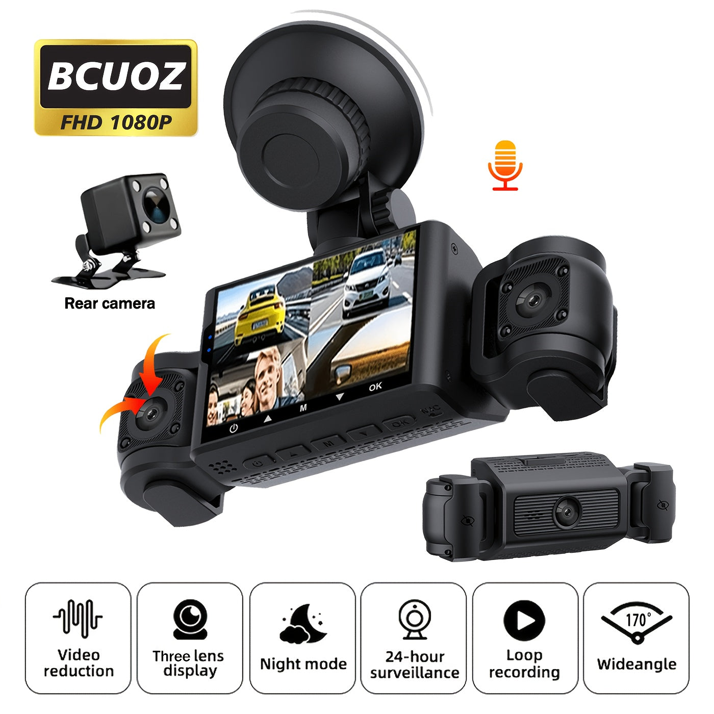 4-Channel 360° Dash Cam 1080P Front + 720P Rear Left Right All-Round Coverage, Quad-Screen Split Display, Night Vision, WDR, G-Sensor