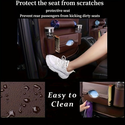 Two-Pack Seatback Car Organizer with Fold-Down Tray, Cup Pockets, Tissue Opening and Umbrella Storage