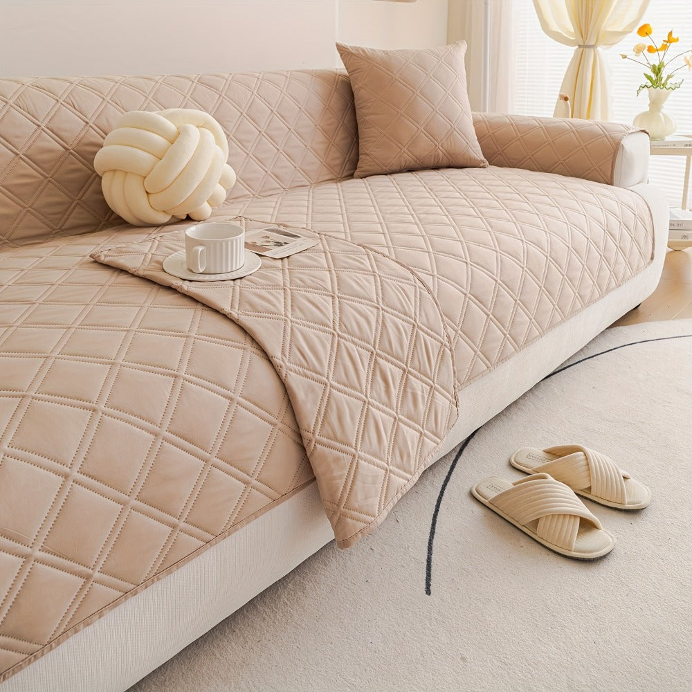 Sofa Cover Three-Piece Soundwave Embossed Set with Sofa Panel, Two Armrest Covers and Backing Mat
