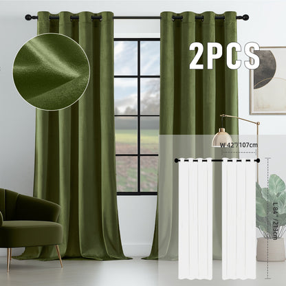Velvet Room Darkening Curtains 2 Panels, Grommet Top Thermal Insulated Soundproof Blackout Curtains for Living Room Bedroom