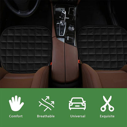 Plush Plaid Car Seat Cushion Set with Memory Foam Fill, Black or Khaki and Front-Pair, Rear-Pad or Three-Piece Options