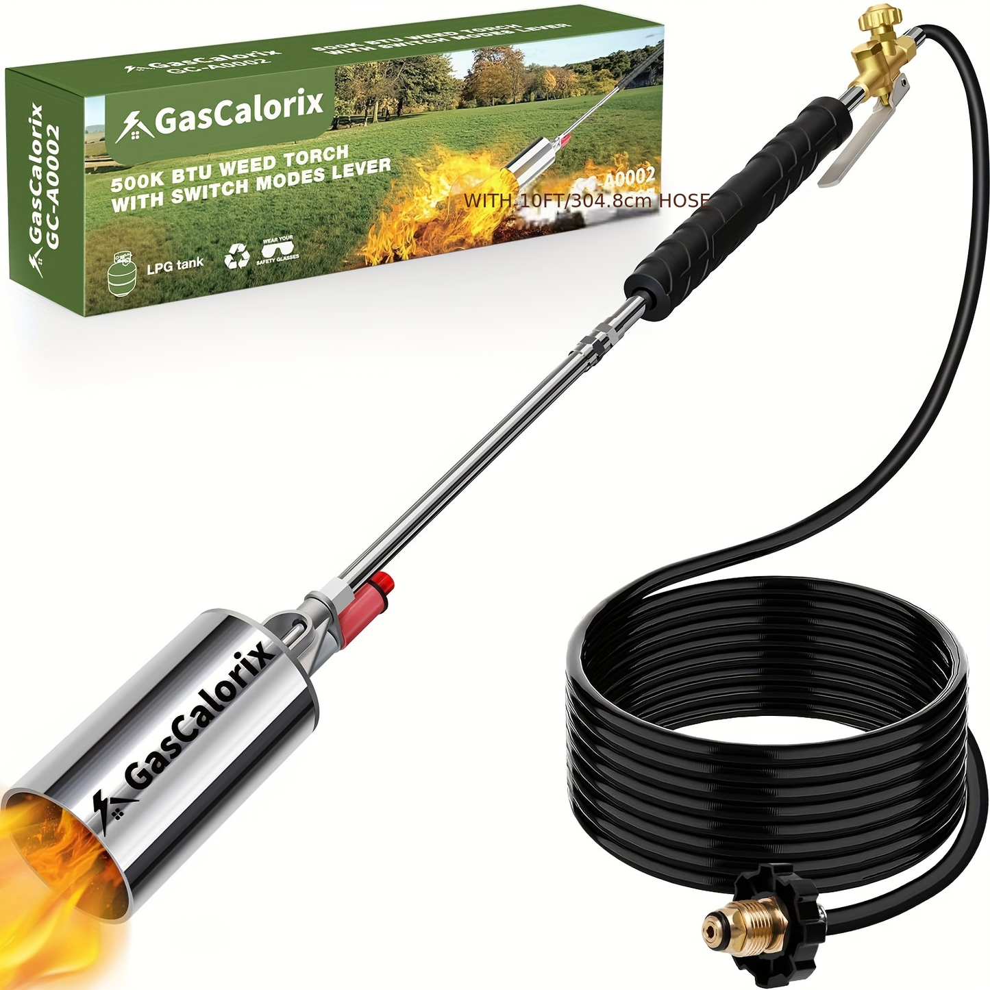 Weed Burner Torch Propane with 10ft Hose & Turbine Trigger, High-Output Flame Weeder with Cylinder Converter for Garden Weeding