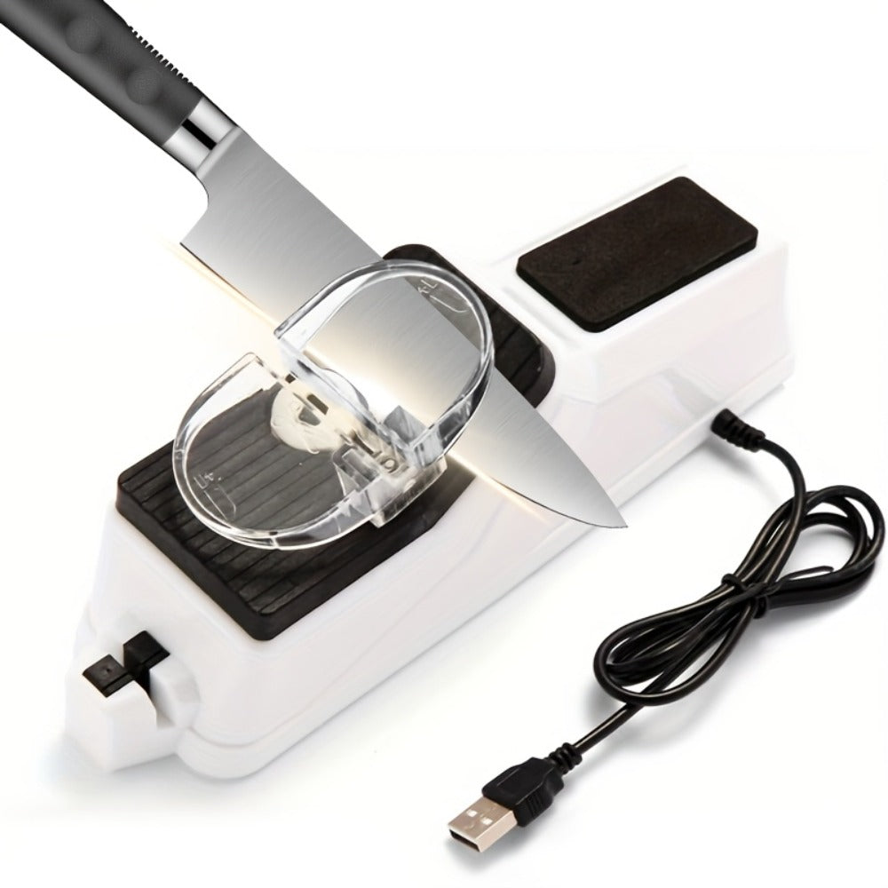 USB-Powered Electric Knife Sharpener with Five Double-Sided Stones and Clear Protective Cover