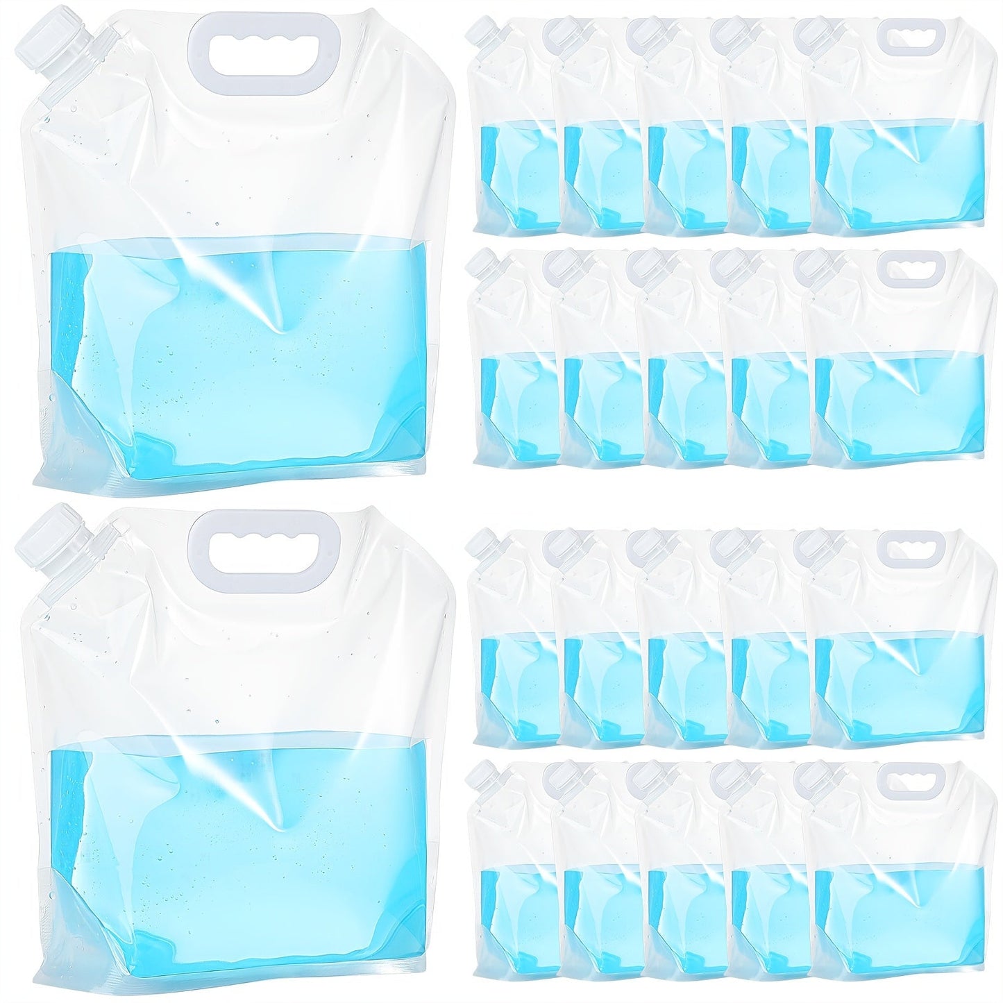 Collapsible Water Bags 20 Pack – 1.3 Gallon Each (26 Gallons Total) Food-Grade Clear Foldable Plastic Water Storage Containers