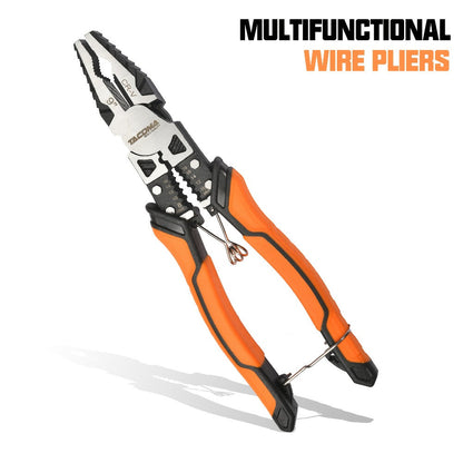 Pliers Set 9-in-1 Multi-Function Industrial Grade, 8.5" Lineman Pliers, 8.5" Long Nose Pliers, 8" Diagonal Side Cutters