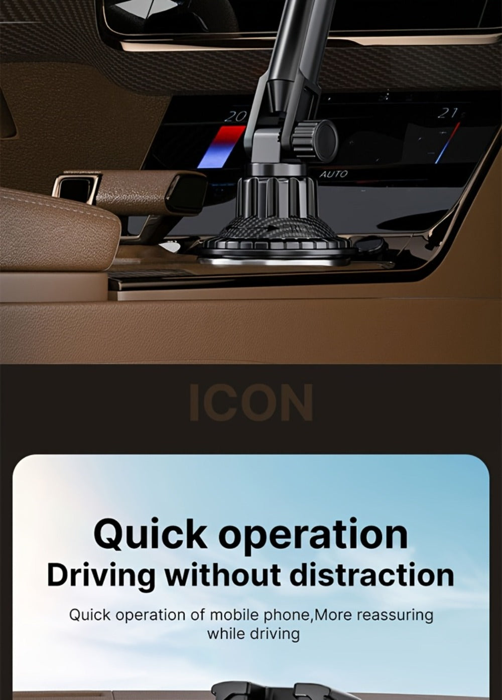 TP08 Cup-Base Car Phone Mount with Expanding Lower Base and Adjustable Clamp for 4–13-Inch Devices