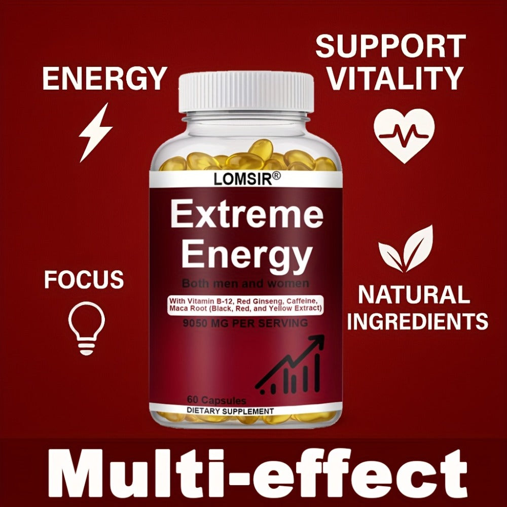 Red Ginseng Energy Capsules 9050mg with Maca & Saw Palmetto, Everyday Vitality & Stamina Supplement for Men & Women