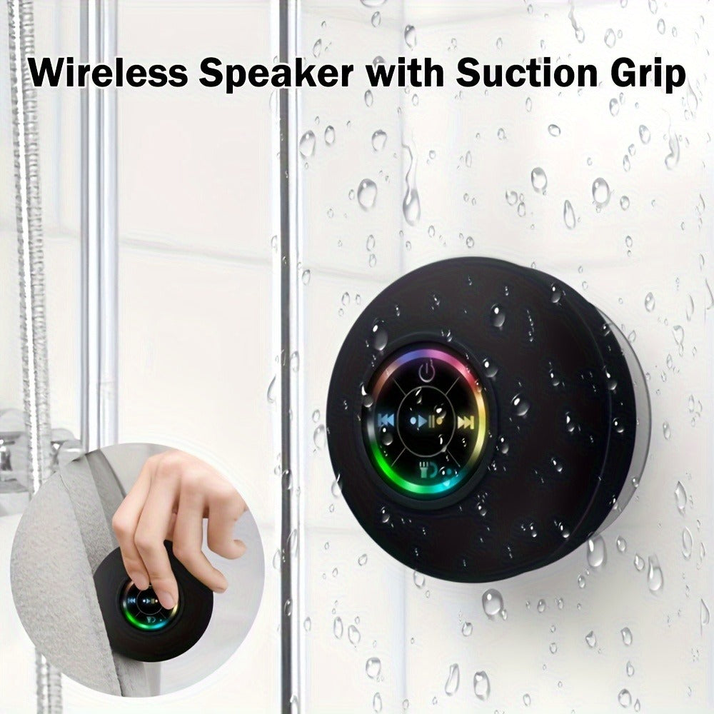 Bathroom Shower Speaker with LED Light, Wireless Bluetooth Speaker, USB Rechargeable 400mAh Battery