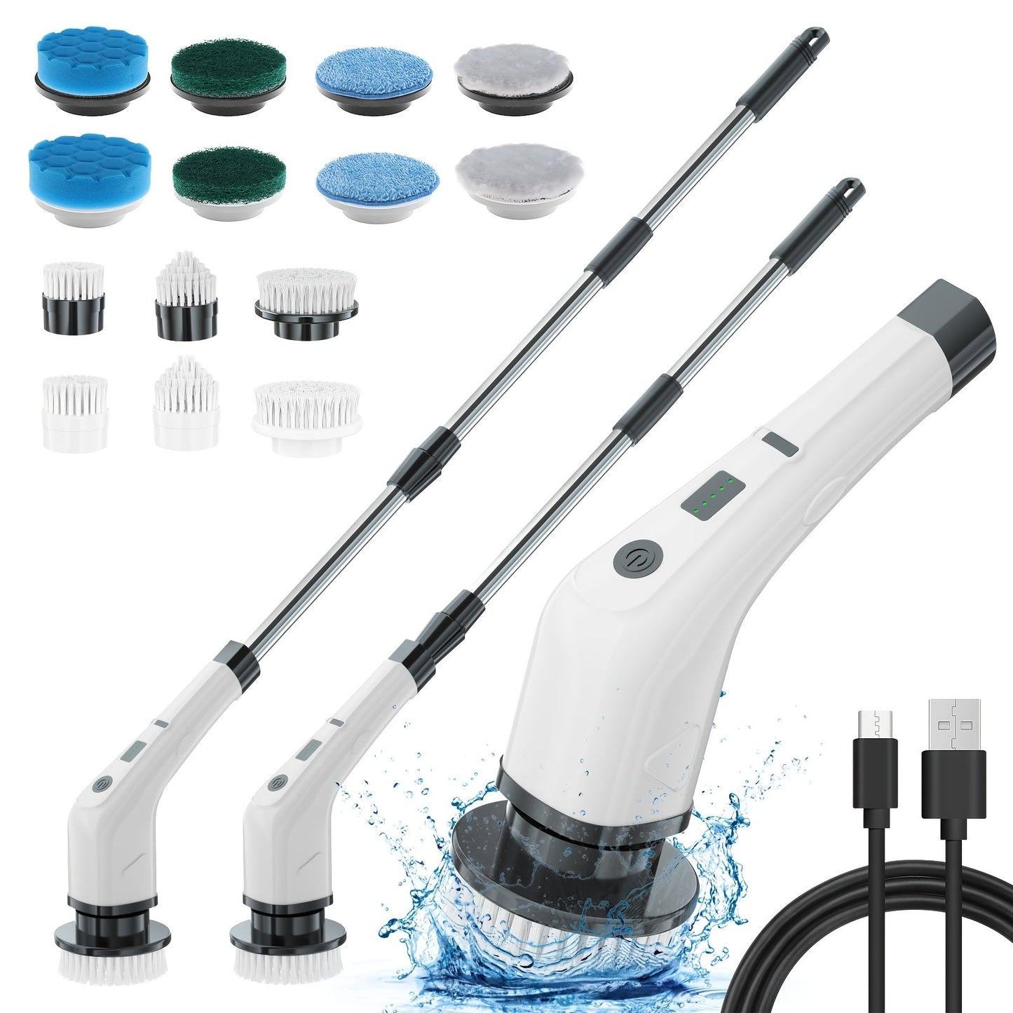 Telescopic Electric Cleaning Brush with Long Handle, 7-in-1 & 14-in-1 Multifunctional Power Scrubber Kit