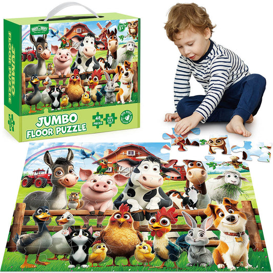 Large Floor Puzzle for Kids Ages 3+, Chunky Jigsaw Mermaid & Farm Animals, Preschool Educational Toy for Boys & Girls 3 4 5 6 Years Old