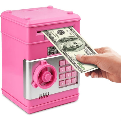 Electronic ATM Piggy Bank for Kids, Digital Coin & Cash Money Bank with Password Lock, Holds 600 Coins or 100 Bills