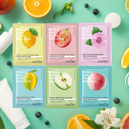 Ten-Piece SADOER Sheet Mask Assortment with Individually Packed Fruit and Rose Pouch Labels