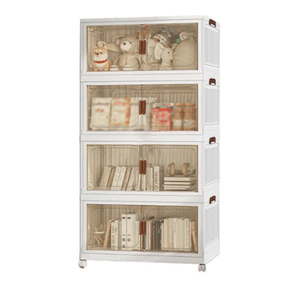 Stackable Foldable Storage Cabinet with Door, PP Plastic 1/2/3/4/5 Layer Organizer Box with Wheels & Cover