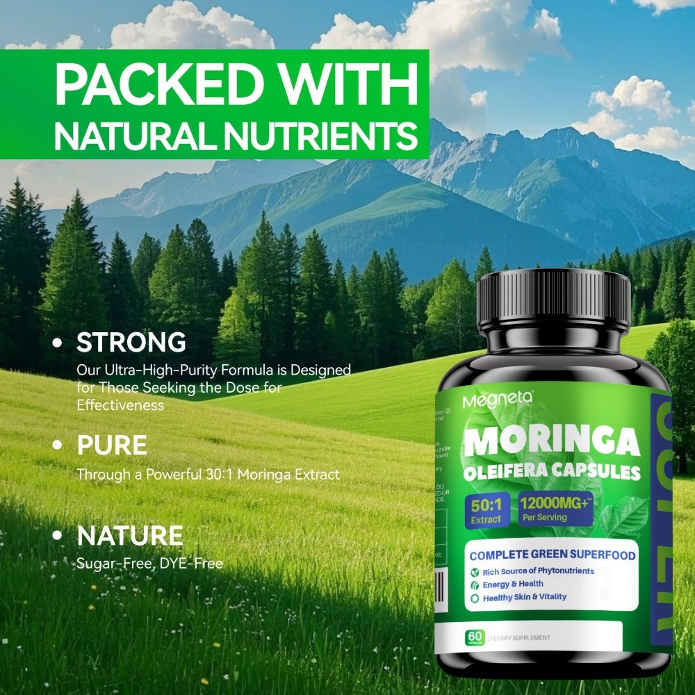 Moringa Capsules 12000mg Organic Superfood Supplement - Antioxidant, Immune Support for Bath Time, Home Spa and Personal Care