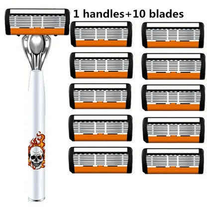 Men's Safety Razor with Replacement Blades - Anti-Slip Stainless Steel Handle Shaver for Beard & Sideburns