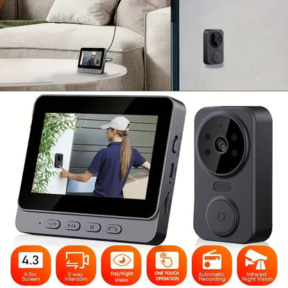Wireless Video Doorbell Camera No WiFi No App Required 4.3-inch IPS Monitor 960P Night Vision for an Everyday Personal Care Routine
