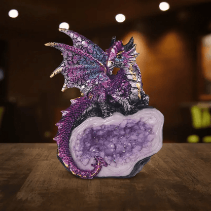 Dragon Figurine Statue Guarding Crystal Cave Polyresin Collectible Home Decor Sculpture Fantasy Dragon for Garden, Patio and Yard Use