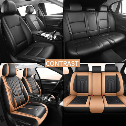 Contoured Front Car Seat Cushion Covers with Headrest Pads in Four Two-Tone Color Option Sets