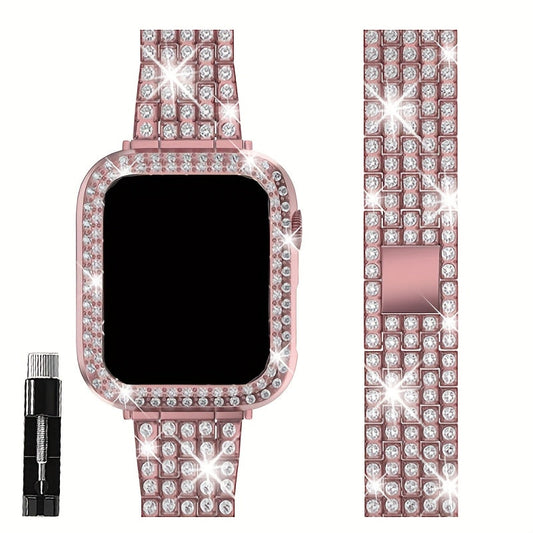 Watch Band with Double-Row Rhinestones, Matching Bumper Frame and Multiple Colors for Apple Watch Sizes