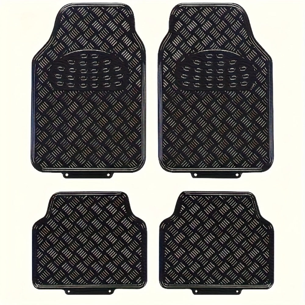 Molded Car Floor Mats, Four-Piece Front and Rear Set with Trim Lines in Six Color Options for Vehicle Footwells