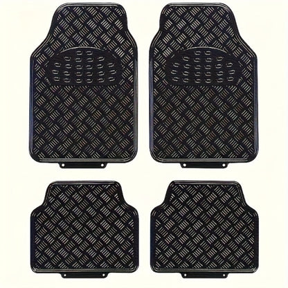 Molded Car Floor Mats, Four-Piece Front and Rear Set with Trim Lines in Six Color Options for Vehicle Footwells