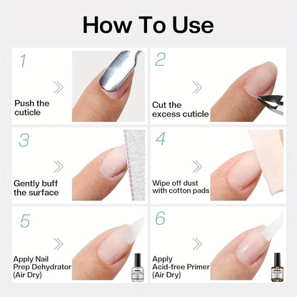Acid Free Nail Dehydrator and Primer Set with File and Brush for Acrylic and Gel Manicure Prep