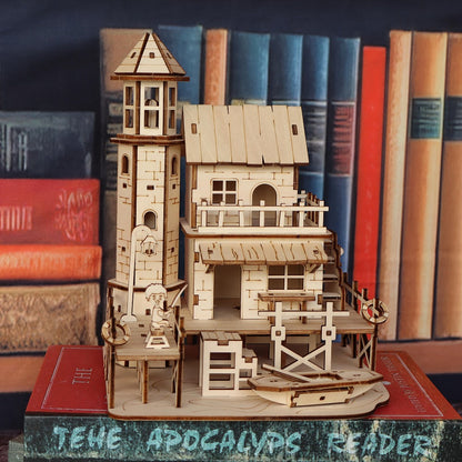 Wooden Building Model Kit with Fisherman's Hut, Treehouse-2 or Cowboy Bar Checkout Designs
