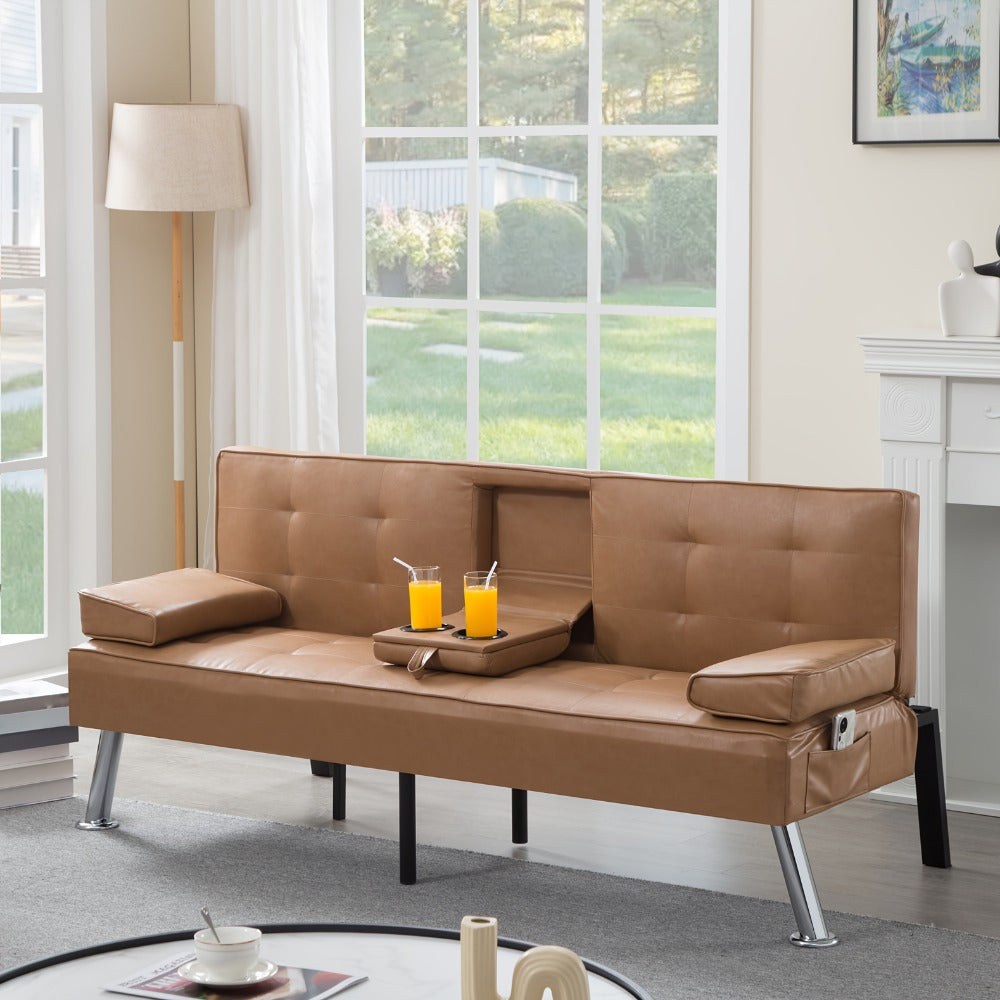 67-Inch Futon Sofa Bed with Fold-Out Lounger and Adjustable Backrest detail image - detail view 10