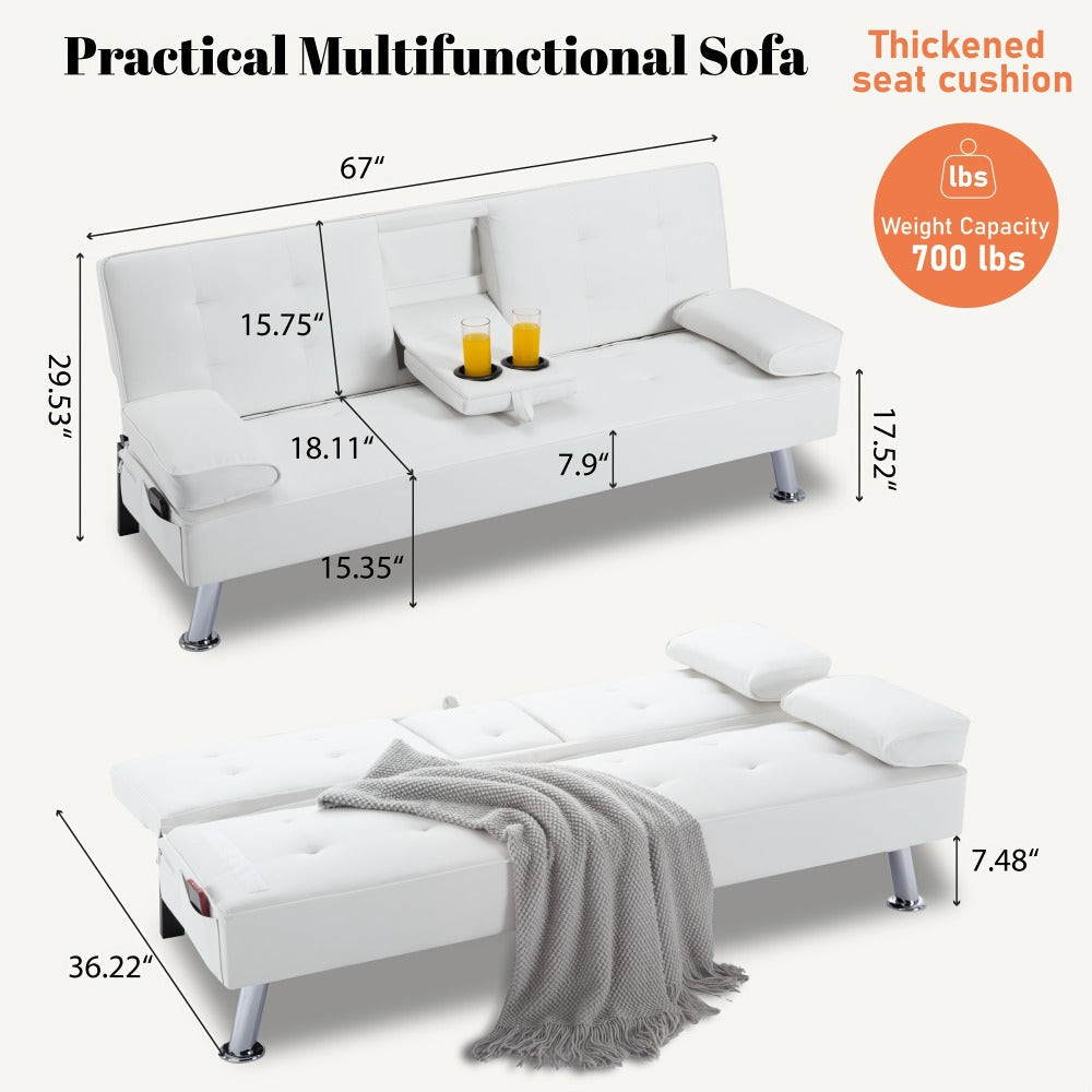67-Inch Futon Sofa Bed with Fold-Out Lounger and Adjustable Backrest detail image - detail view 15