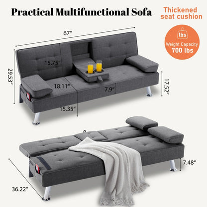 67-Inch Futon Sofa Bed with Fold-Out Lounger and Adjustable Backrest detail image - detail view 3