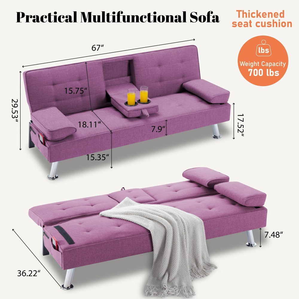67-Inch Futon Sofa Bed with Fold-Out Lounger and Adjustable Backrest detail image - detail view 5