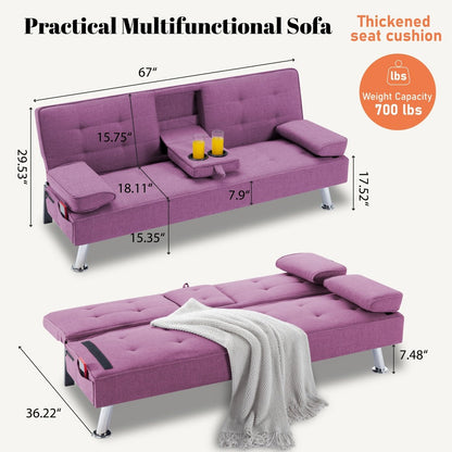 67-Inch Futon Sofa Bed with Fold-Out Lounger and Adjustable Backrest detail image - detail view 5