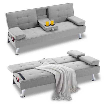 Futon Sofa Bed shown in the Light Gray option