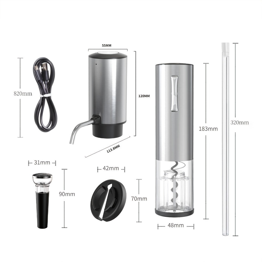 Electric Wine Opener Set, Rechargeable Corkscrew with Wine Aerator Dispenser, Vacuum Stopper & Foil Cutter for Any Occasion Gift
