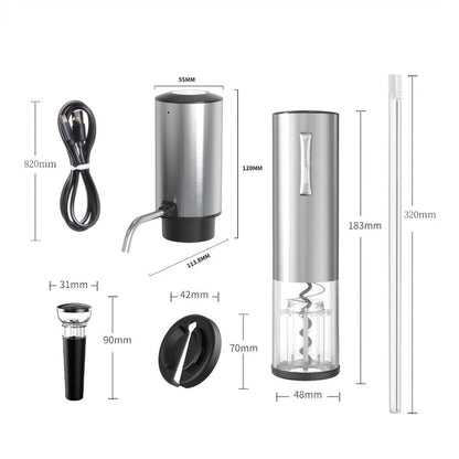 Electric Wine Opener Set, Rechargeable Corkscrew with Wine Aerator Dispenser, Vacuum Stopper & Foil Cutter for Any Occasion Gift