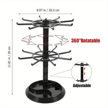 Jewelry Organizer 2-Tier Rotating Black Plastic Stand for Necklaces, Bracelets, Earrings and Keychains