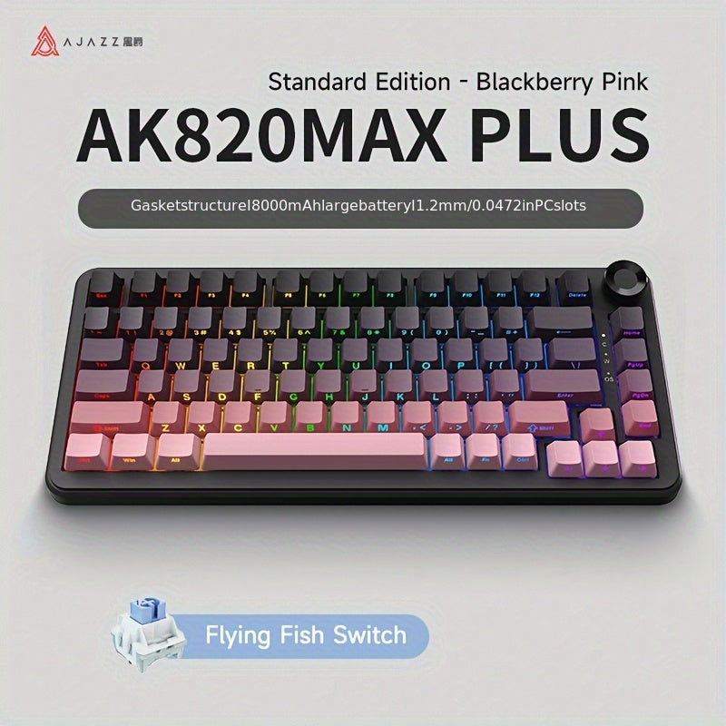 Hot Swap Gasket Mechanical Keyboard AJAZZ AK820 75%, Wireless 2.4GHz & Wired, Volume Knob, South-Facing RGB