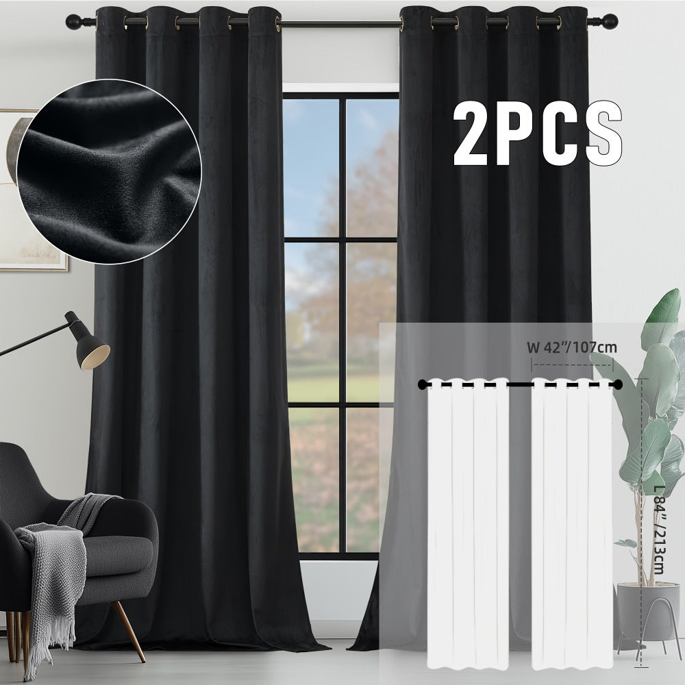 Velvet Room Darkening Curtains 2 Panels, Grommet Top Thermal Insulated Soundproof Blackout Curtains for Living Room Bedroom